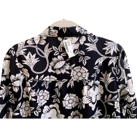 Tulip Sadie Blouse Shirt Women Size Small Black White Floral Cotton Relaxed Fit - Picture 6 of 10